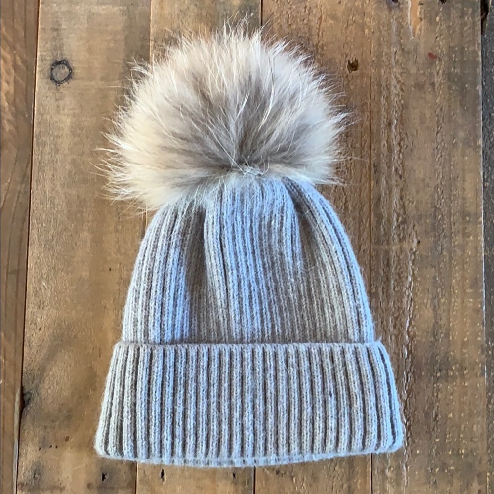 Angora Blend Hat with Genuine Fur Pom Pom